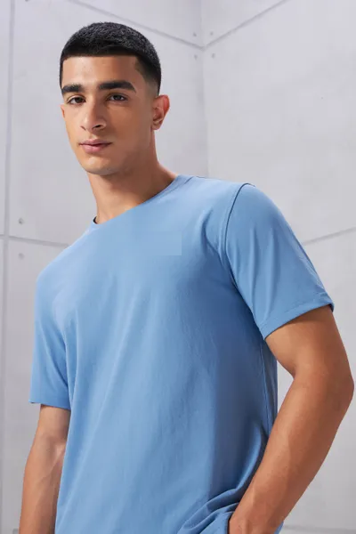 Light Blue Round Neck T-shirt for Mens